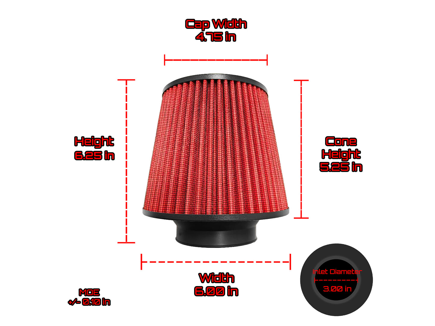 Ultra Performance Dry Air Filter 6.25" L x 6.00" W Fits 3.00" Inlet